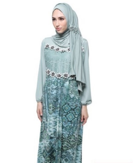 Model Baju Gamis Batik Kombinasi Sifon Soft Green