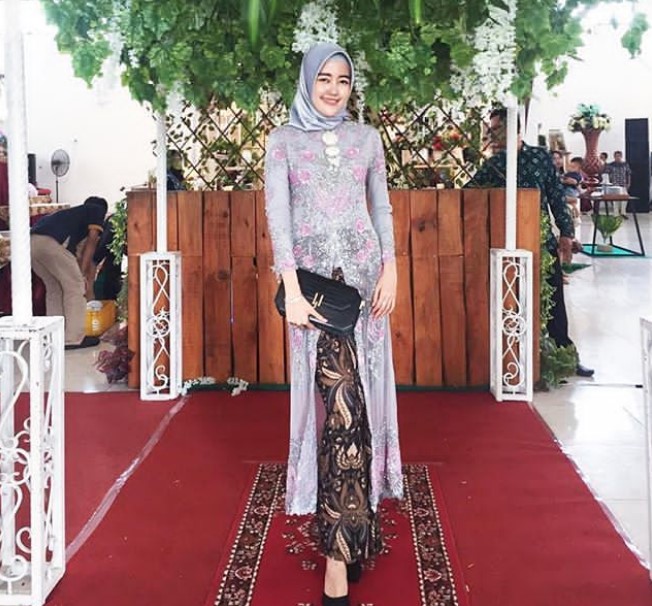 Model Baju Gamis Batik Kombinasi Sifon Soft Grey