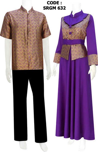 Model Baju Gamis Blazer Batik Modern Couple Coklat Ungu