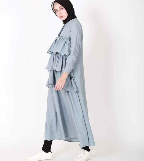 Model Baju Gamis Katun Jepang Polos Murah Terbaru Rempel Dada Soft Grey