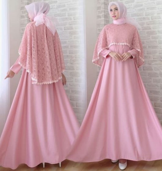 Model Baju Gamis Pesta Brokat Model Cape Pink Soft