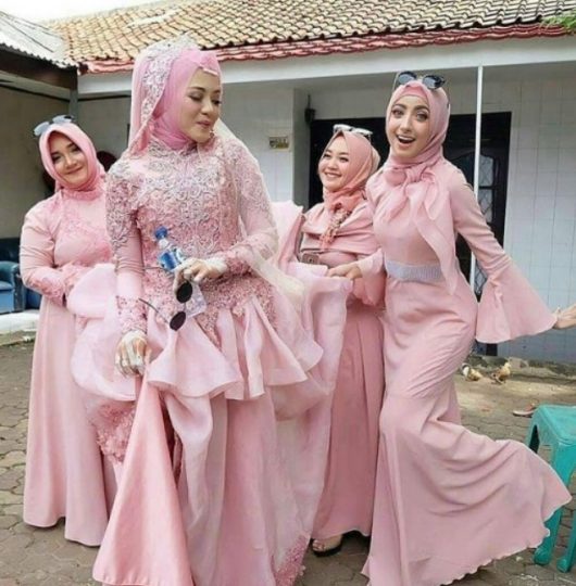 Model Baju Gamis Pesta Pernikahan Kombinasi Organza Satin Brokat Payet Soft Pink