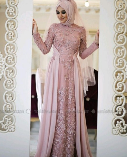 Model Baju Gamis Pesta Pernikahan Payet Dusty Pink