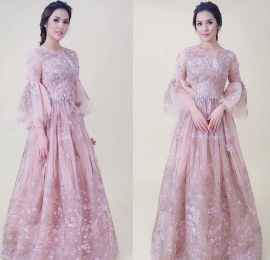 Model Baju Gamis Pesta Pernikahan Payet Pink Pastel