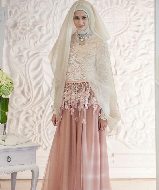 Model Baju Gamis Pesta Pernikahan Soft Mocca Brokat