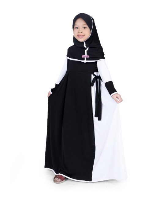Model Baju Gamis Untuk Anak Perempuan Kombinasi Dua Warna Hitam Putih