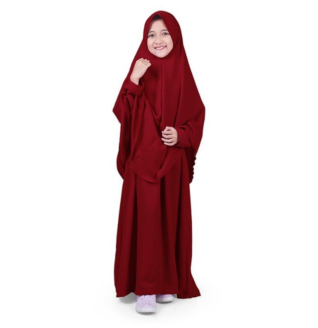 Model Baju Gamis Untuk Anak Perempuan Simpel Syar'i Merah Maroon