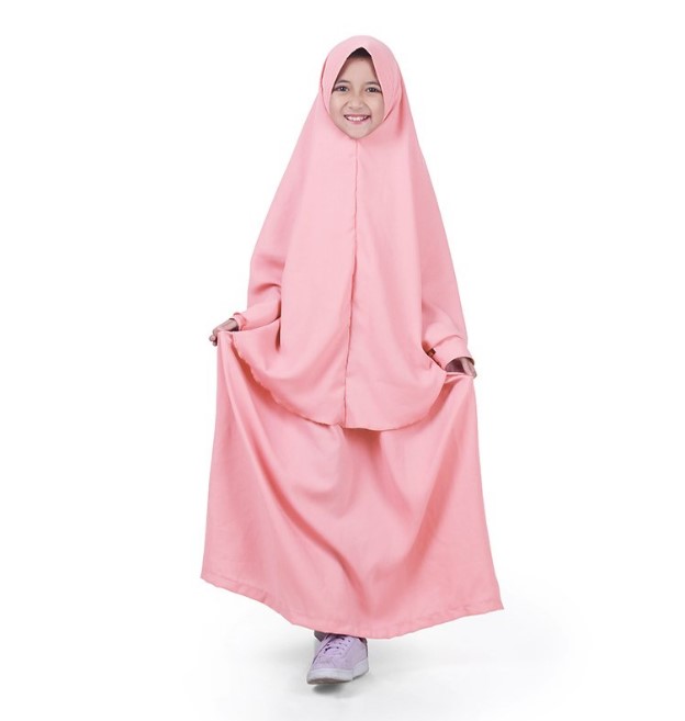 Model Baju Gamis Untuk Anak Perempuan Simpel Syar'i Soft Peach