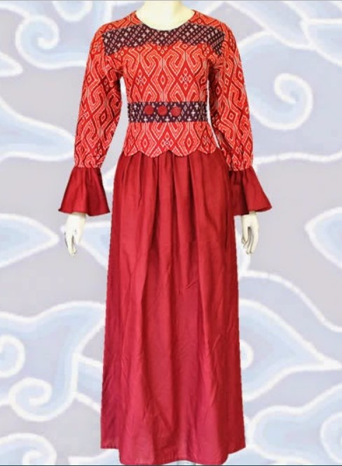 Model Batik Kombinasi Kain Polos Katun Merah Bata