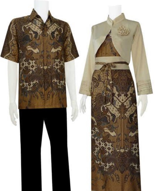 Model Gamis Batik Blazer Lebaran Terbaru Couple Coklat Cream Muda