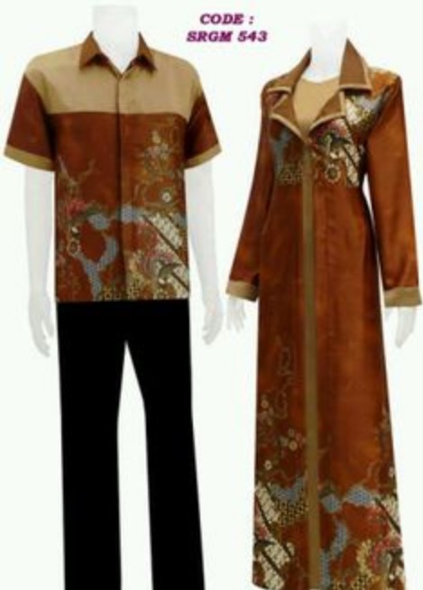 Model Gamis Batik Blazer Lebaran Terbaru Couple Coklat Muda