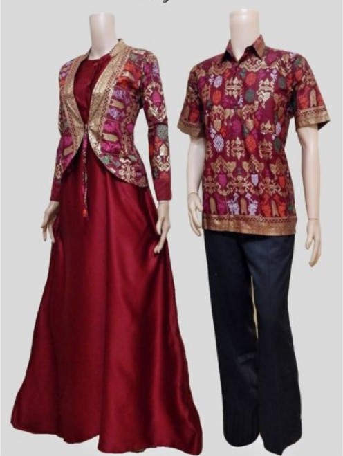 Model Gamis Batik Blazer Lebaran Terbaru Merah Hati