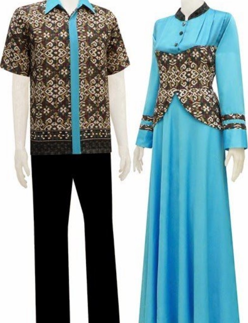 Model Gamis Batik Kombinasi Polos Katun Modern Soft Blue