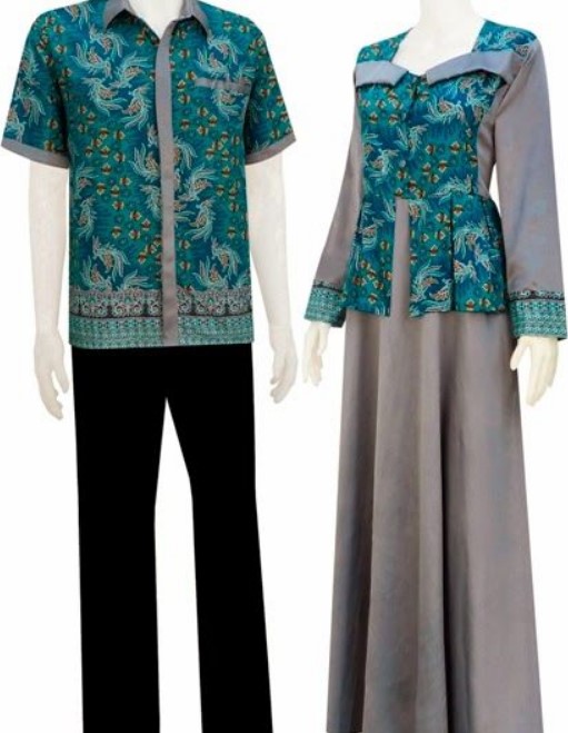 Model Gamis Batik Kombinasi Polos Katun Modern Soft Grey Blue