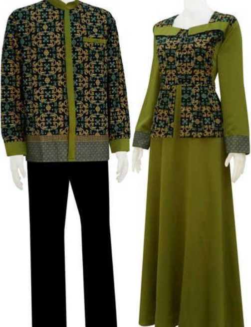 Model Gamis Batik Kombinasi Polos Katun Modern Warna Olive