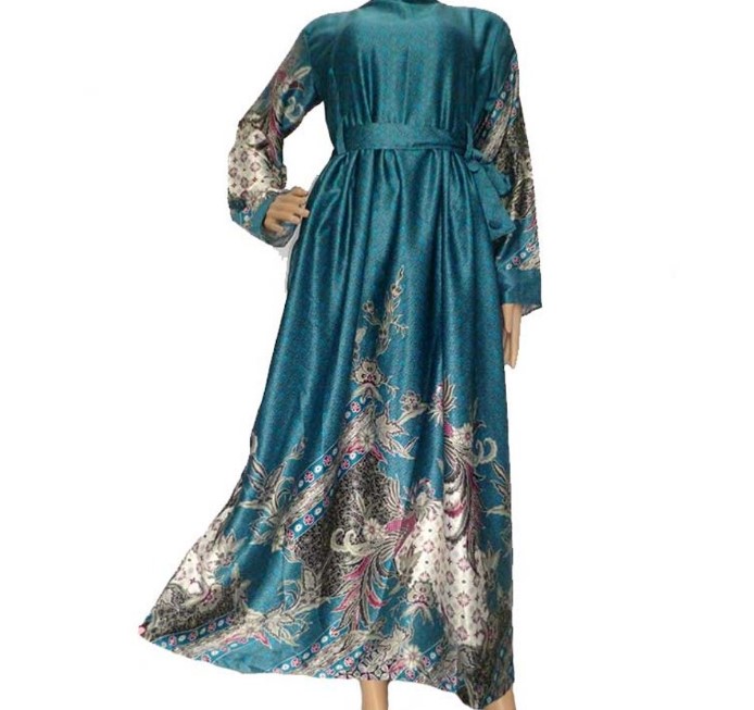 Model Gamis Batik Kombinasi Satin Polos Hijau Tua