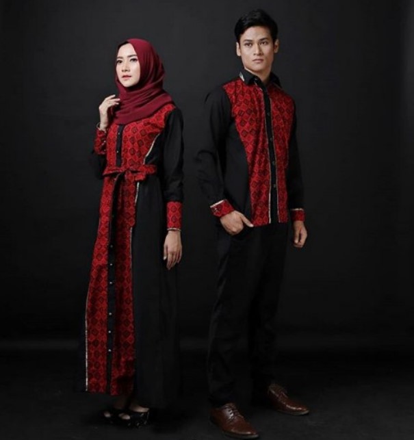 Model Gamis Batik Pesta Mewah Couple Merah Hitam
