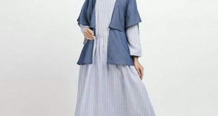 Model Gamis Modern untuk Anak Muda Remaja Kekinian Outer Stripe Blue