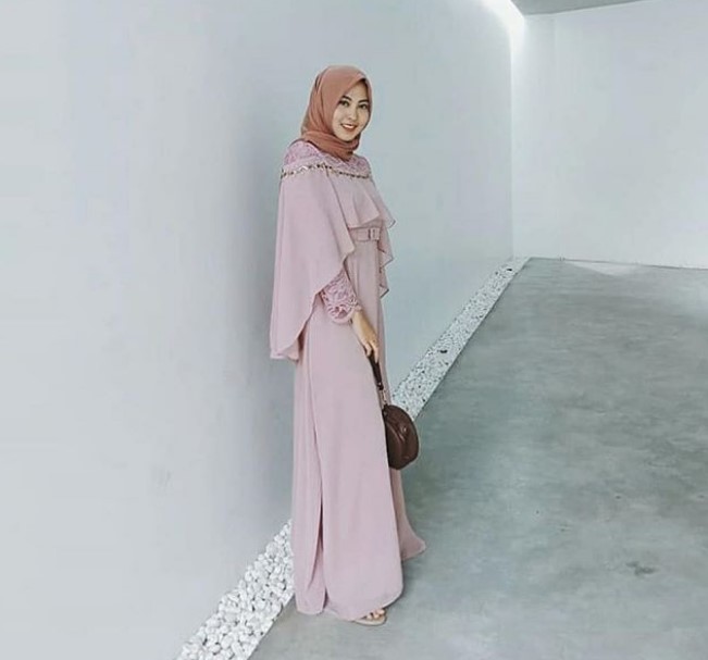 Model Gamis Pesta Brokat Mewah Terbaru Soft Dusty Pink