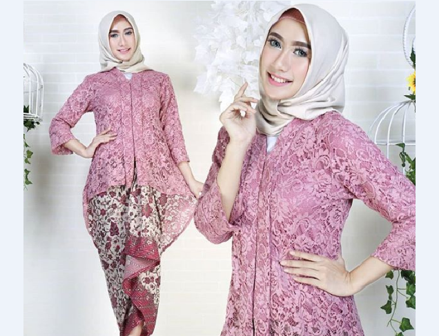 Model Kebaya Muslim Kutubaru Pink Putih