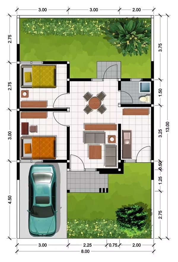 Denah Rumah Sederhana 1 Lantai